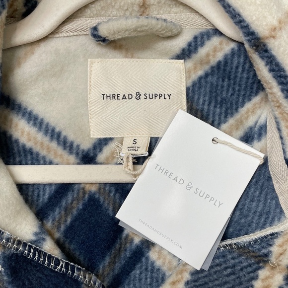 NWT Thread & Supply Blue / Tan Plaid Fleece Shacket (Size S) - Picture 6 of 8